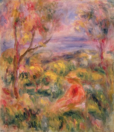 Fille et deux arbres dans un paysage, 1917 - Pierre Auguste Renoir